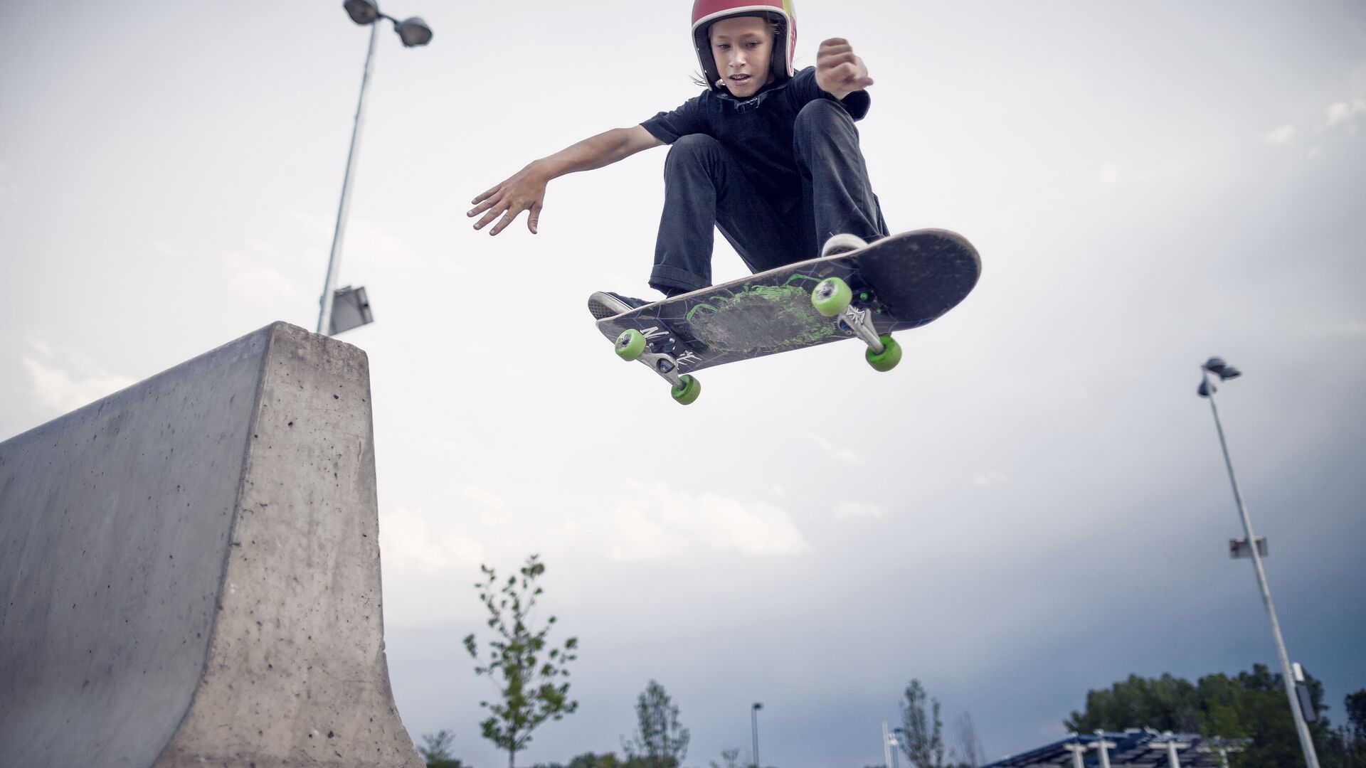 Skateboarding and jumping