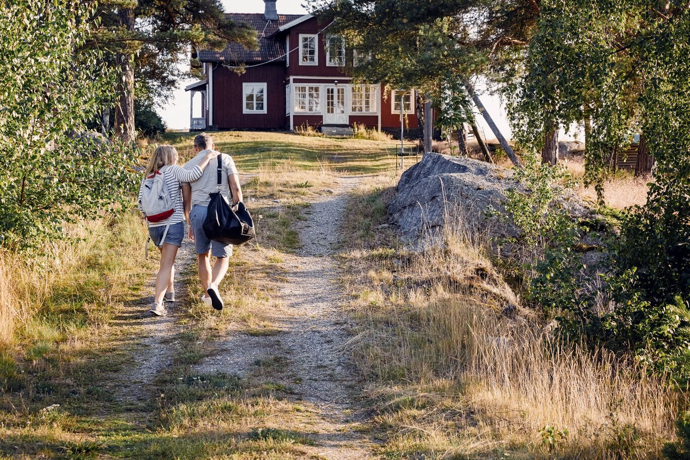 Woman and man walking