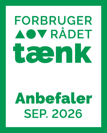 Badge fra Forbrugerrådet Tænk med grøn ramme på hvid baggrund. Øverst ses Forbrugerrådet Tænks logo, og nedenunder står der 'Anbefaler SEP. 2026' i grøn skrift.