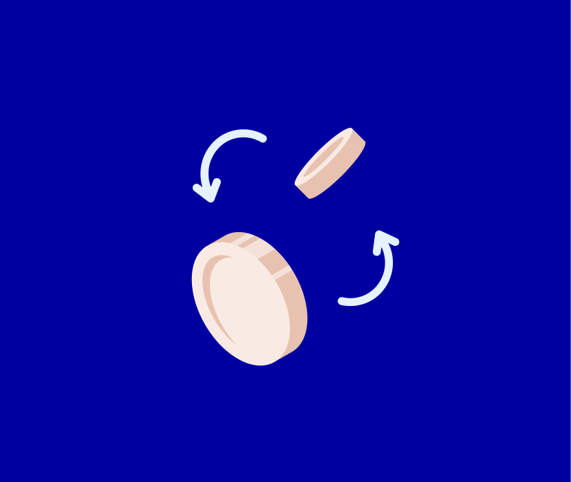 Illustration of two coins with circular arrows, representing currency exchange or recurring payments.