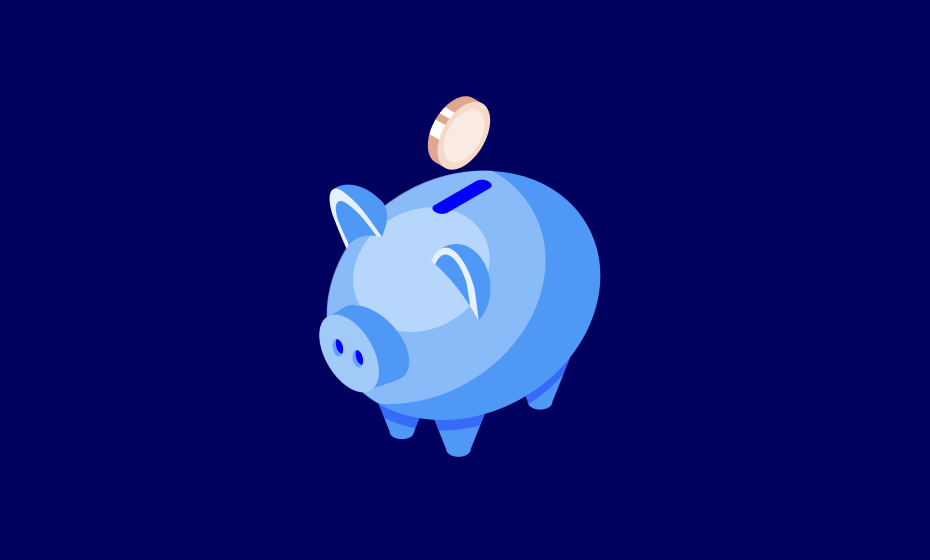 Grafisk illustration af en sparegris med en mønt der falder ned i