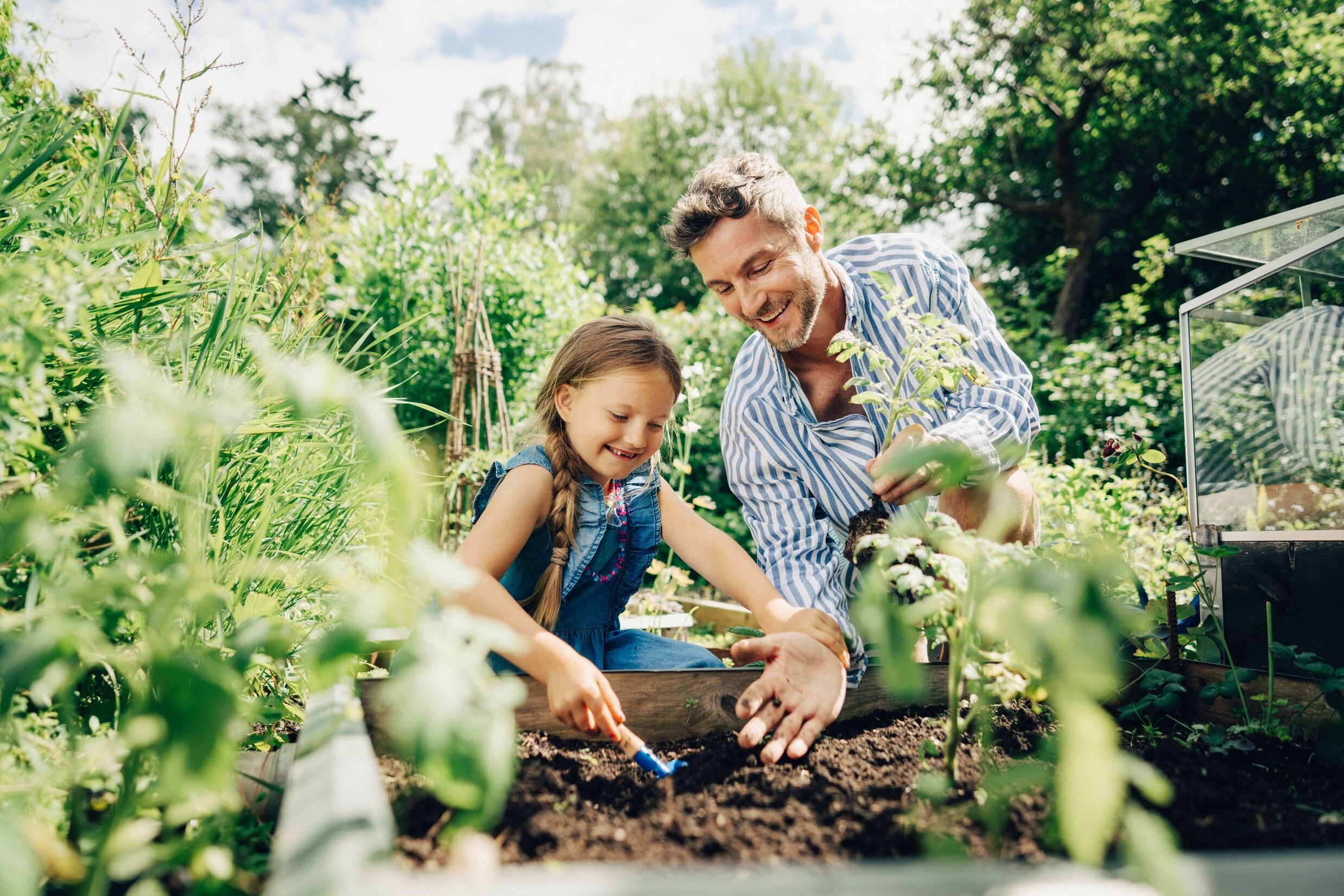 father-and-younger-child-planting-in-garden