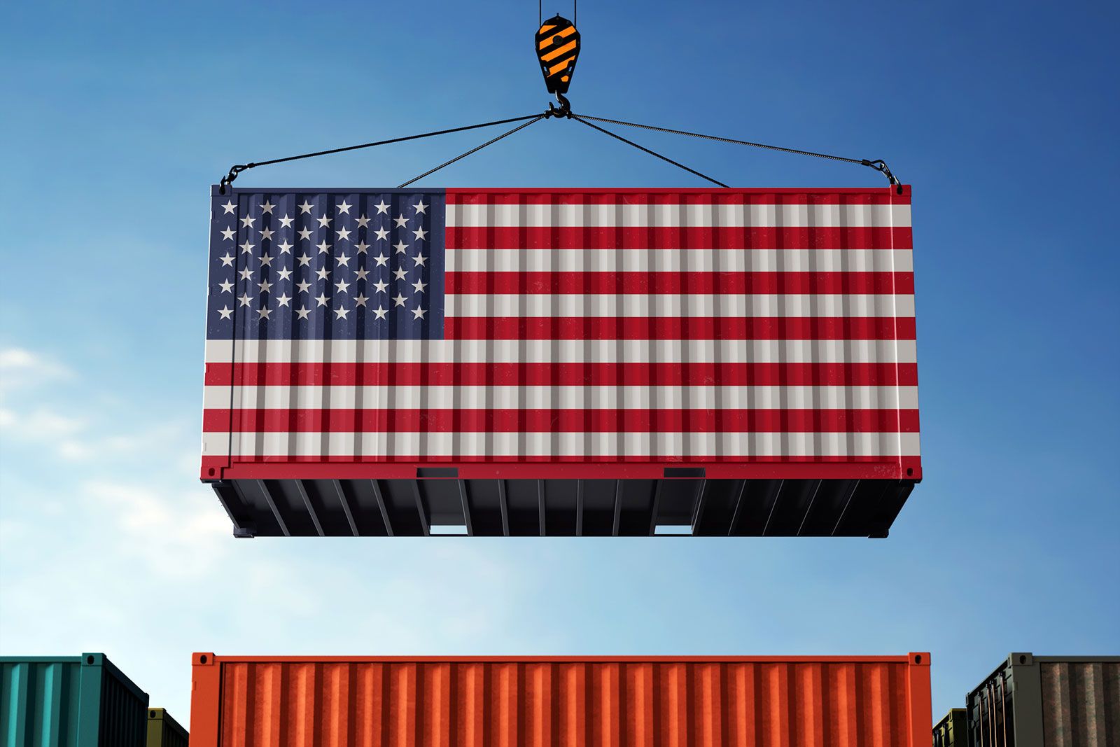 Conainer med Amerikansk flag på