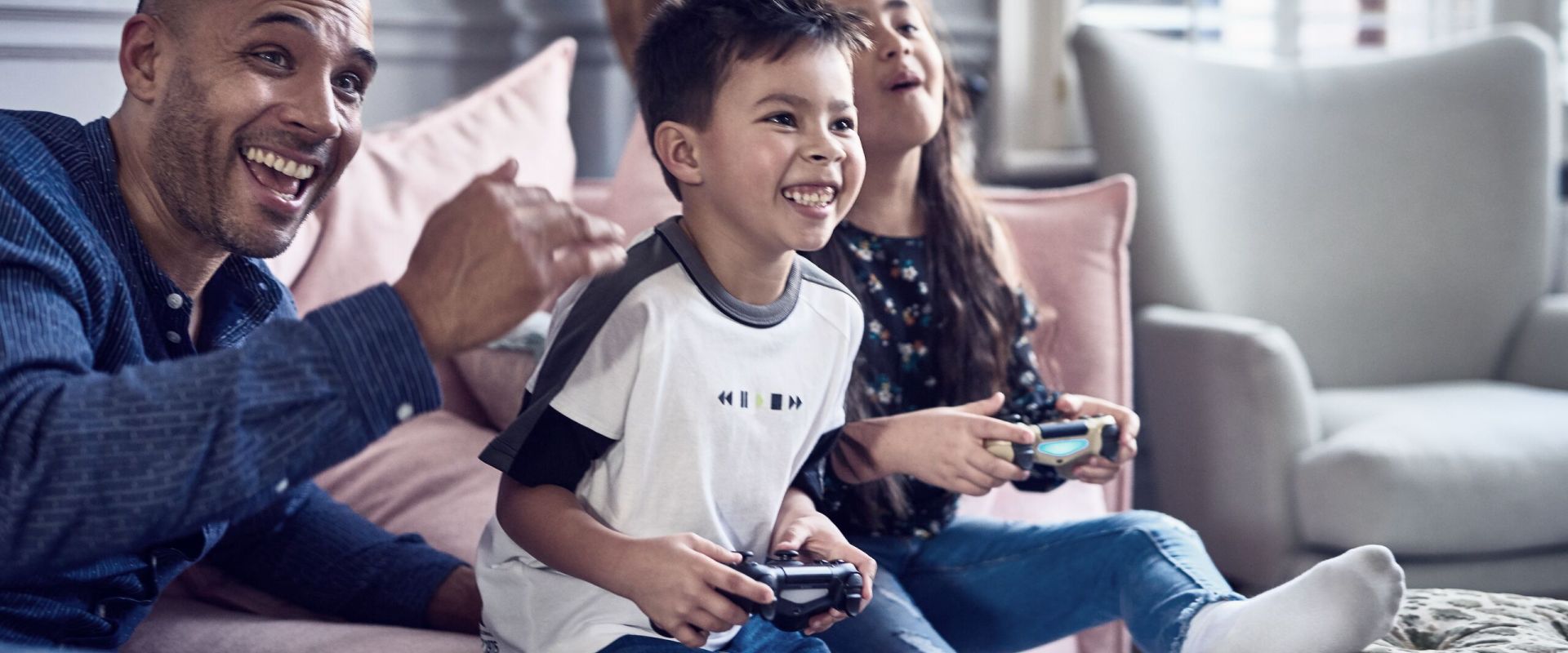 Father and children gaming