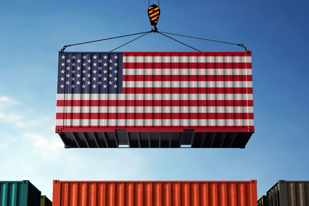 Conainer med Amerikansk flag på