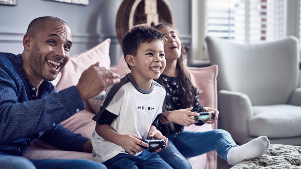 Father and children gaming